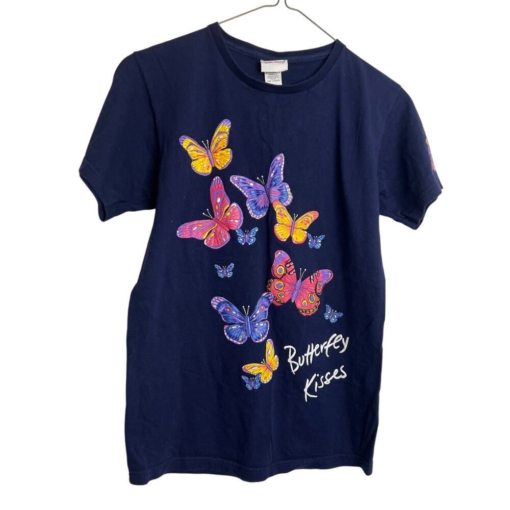 Vintage Bobbie Brooks Butterfly Kisses T-Shirt Size Small Blue Y2K Graphic